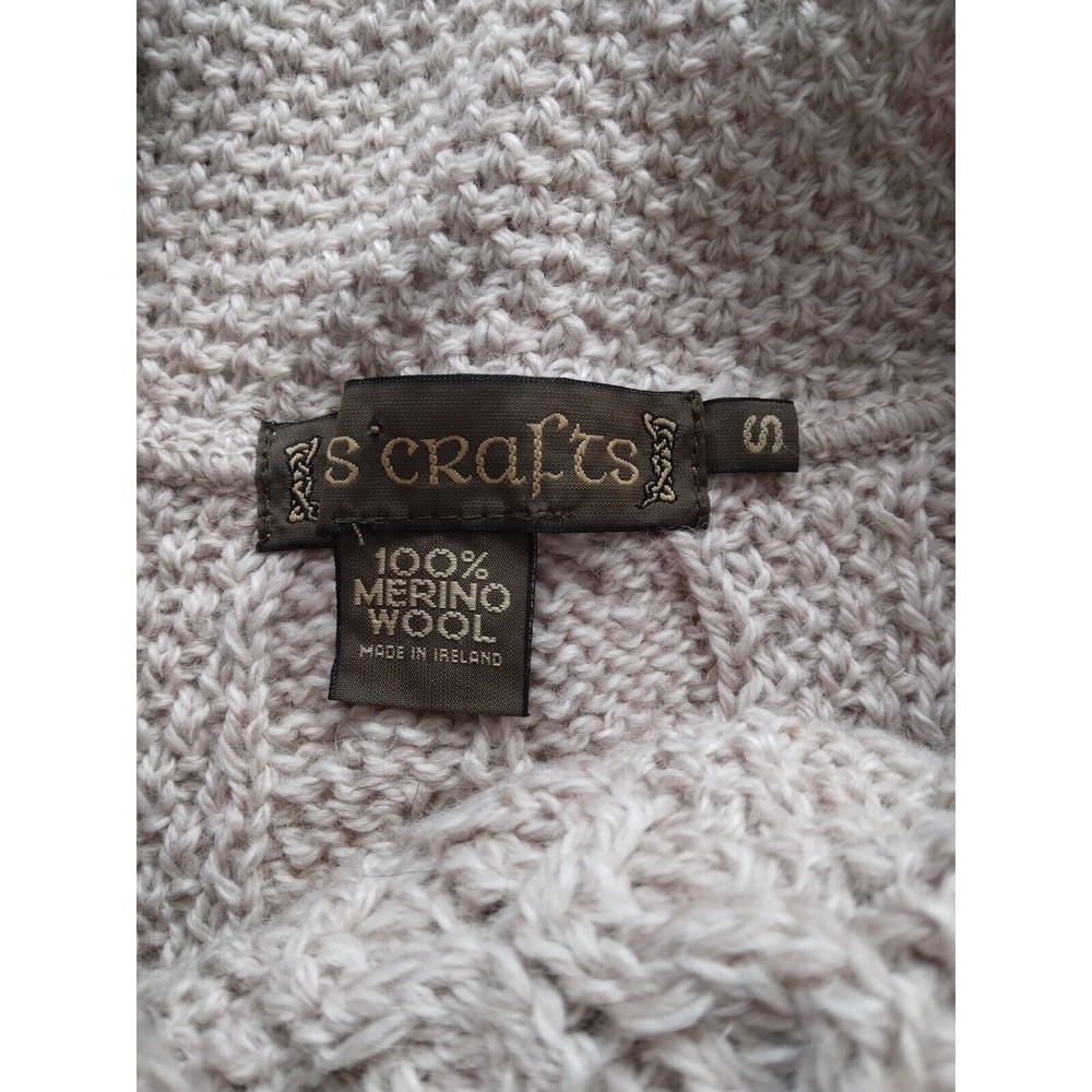 Inis Crafts Merino Wool Irish Fisherman Cable Knit Cardigan Sweater Women Size S - Picture 3 of 5